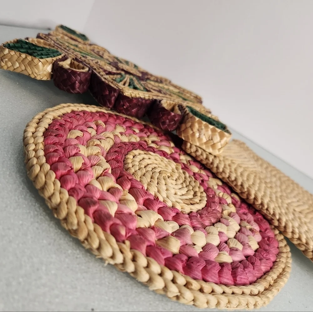 Lot 3 vintage woven straw boho heat‎ pad trivets